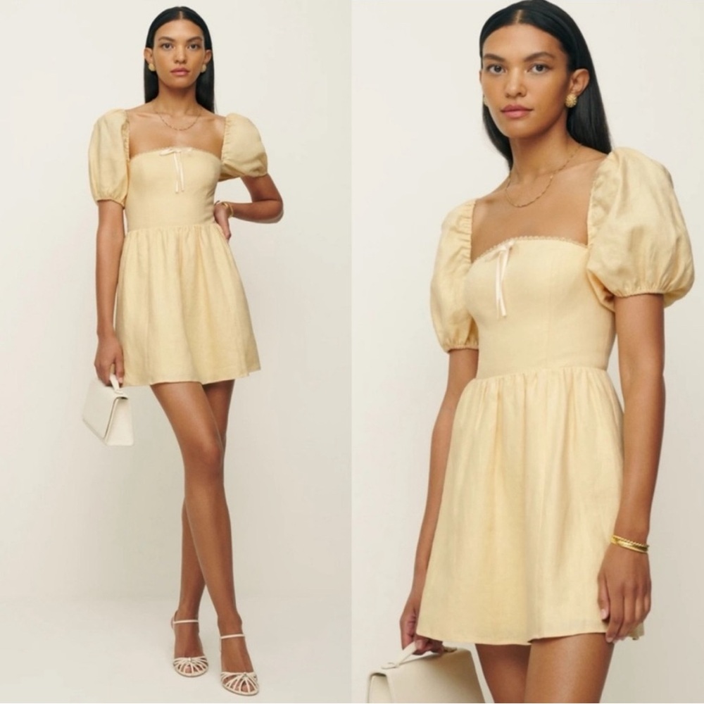 Cream Mini Dress with Short Puffed Sleeves